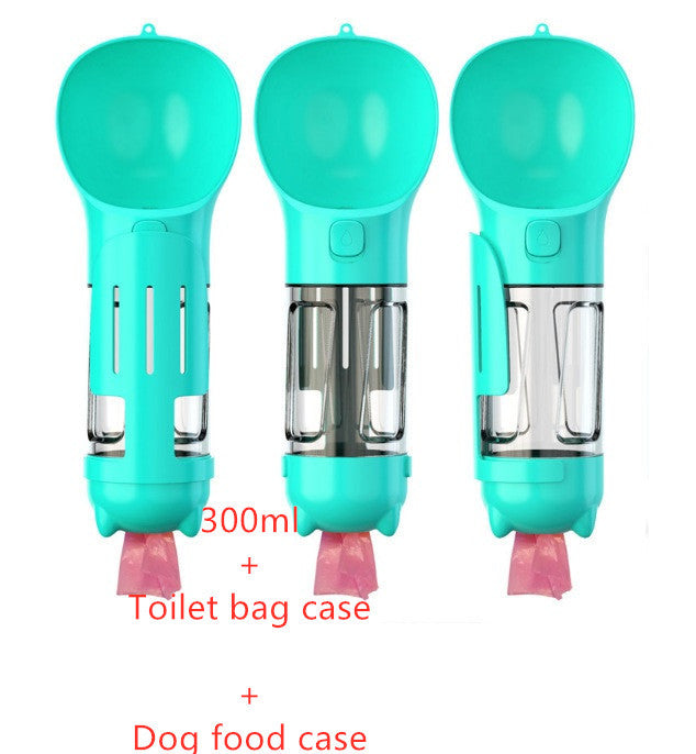3 In 1 Pet Water Bottle with Garbage Bag Storage, Water Bottle and Food Dispenser