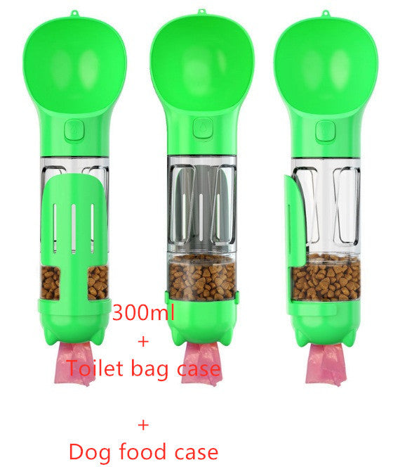 3 In 1 Pet Water Bottle with Garbage Bag Storage, Water Bottle and Food Dispenser