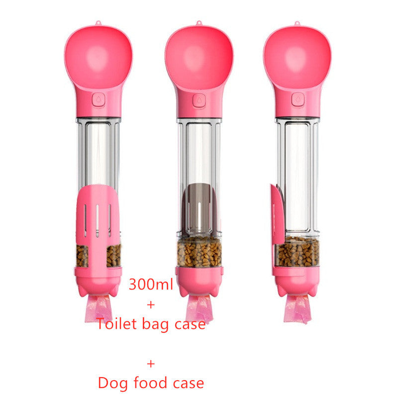 3 In 1 Pet Water Bottle with Garbage Bag Storage, Water Bottle and Food Dispenser