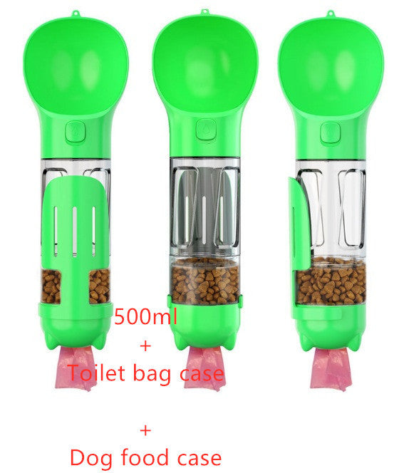 3 In 1 Pet Water Bottle with Garbage Bag Storage, Water Bottle and Food Dispenser